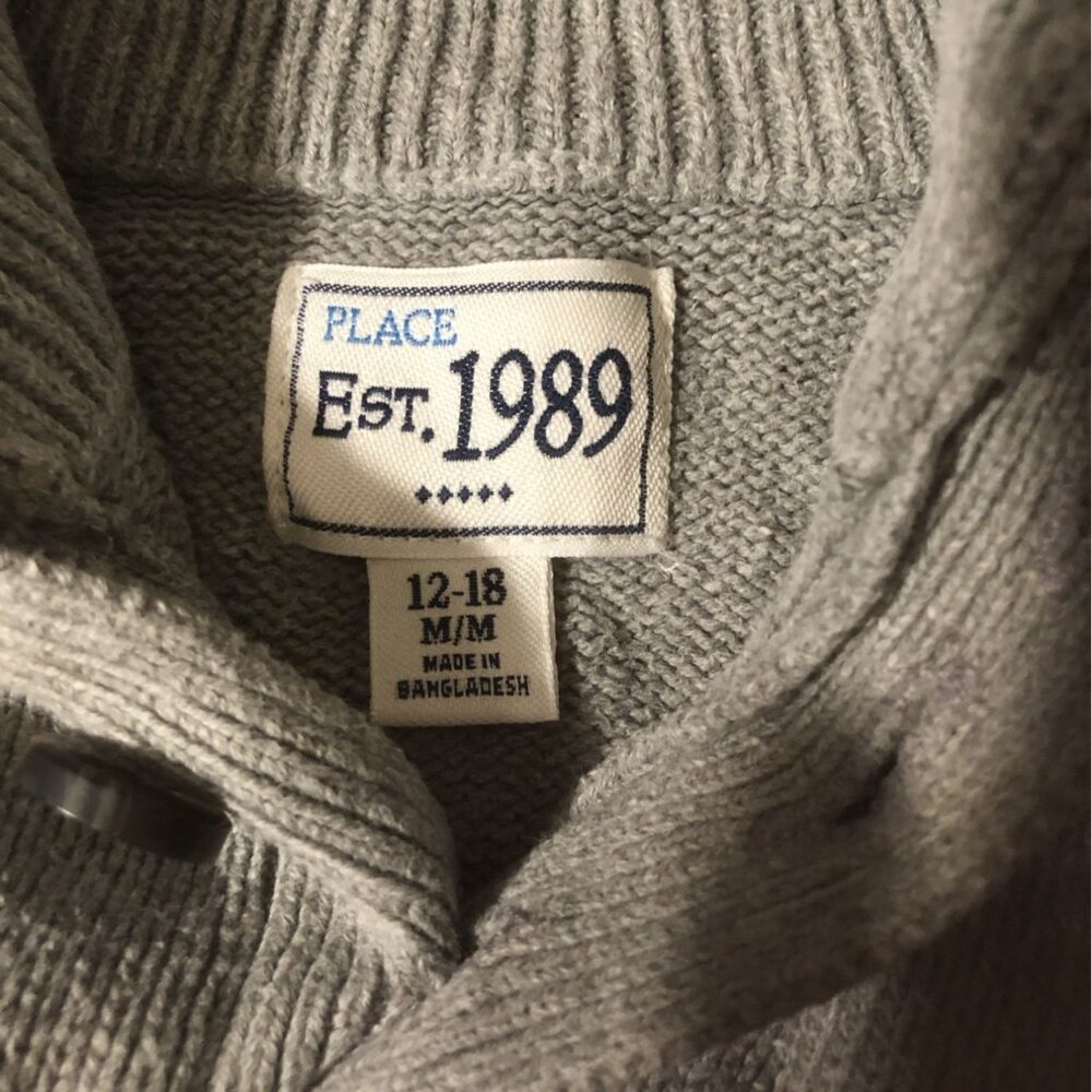The Childrens Place Baby Girl Gray Knit Sweater 12-18 Months Button Up Collar - Picture 4 of 6